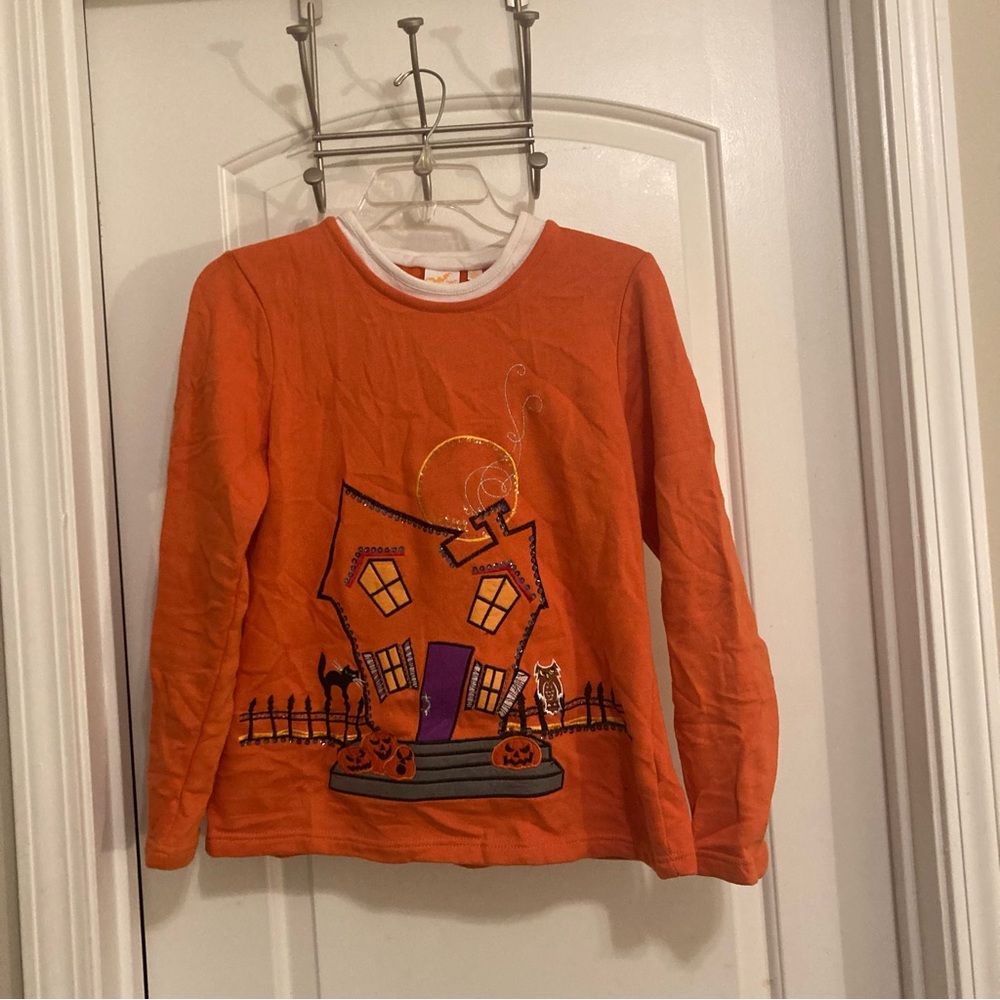 Vintage Y2K Halloween Orange Long Sleeve Embroidered Top